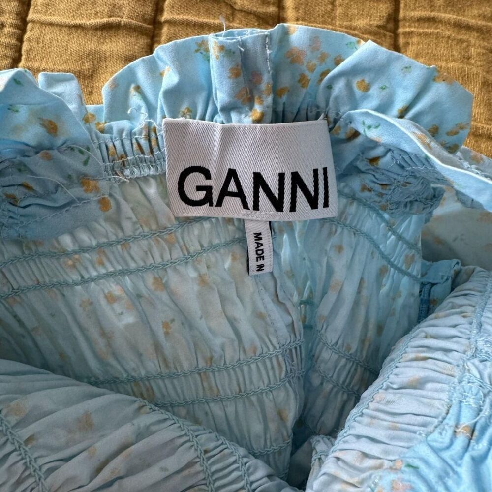 Ganni Women's Blue and Yellow Dress - Picture 3 of 3